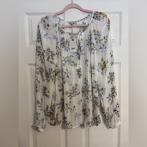 NWT Lucky Brand women's white, yellow, and blue floral long sleeve blouse Large